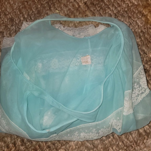 Miss Elaine 1960s Chic Blue Chiffon Lace Short Nightie w Sheer Robe 3/4 slv S/M - Picture 14 of 16